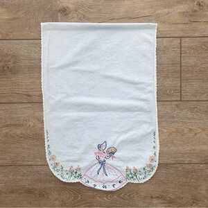 Vintage hand-embroidered Southern Bell table runner or dresser scarf Light Blue